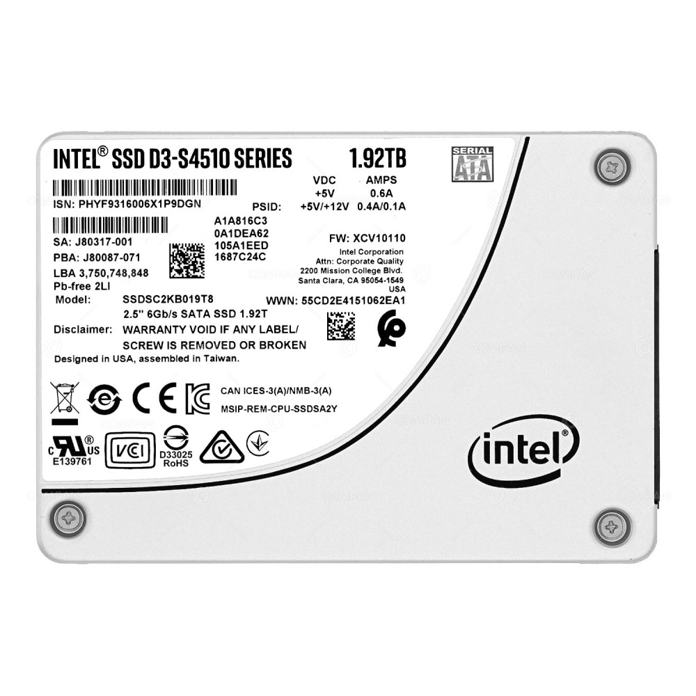 SSDSC2KB019T8  INTEL D3-S4510 SERIES SSD 1.92TB SATA 6G 2.5" SFF